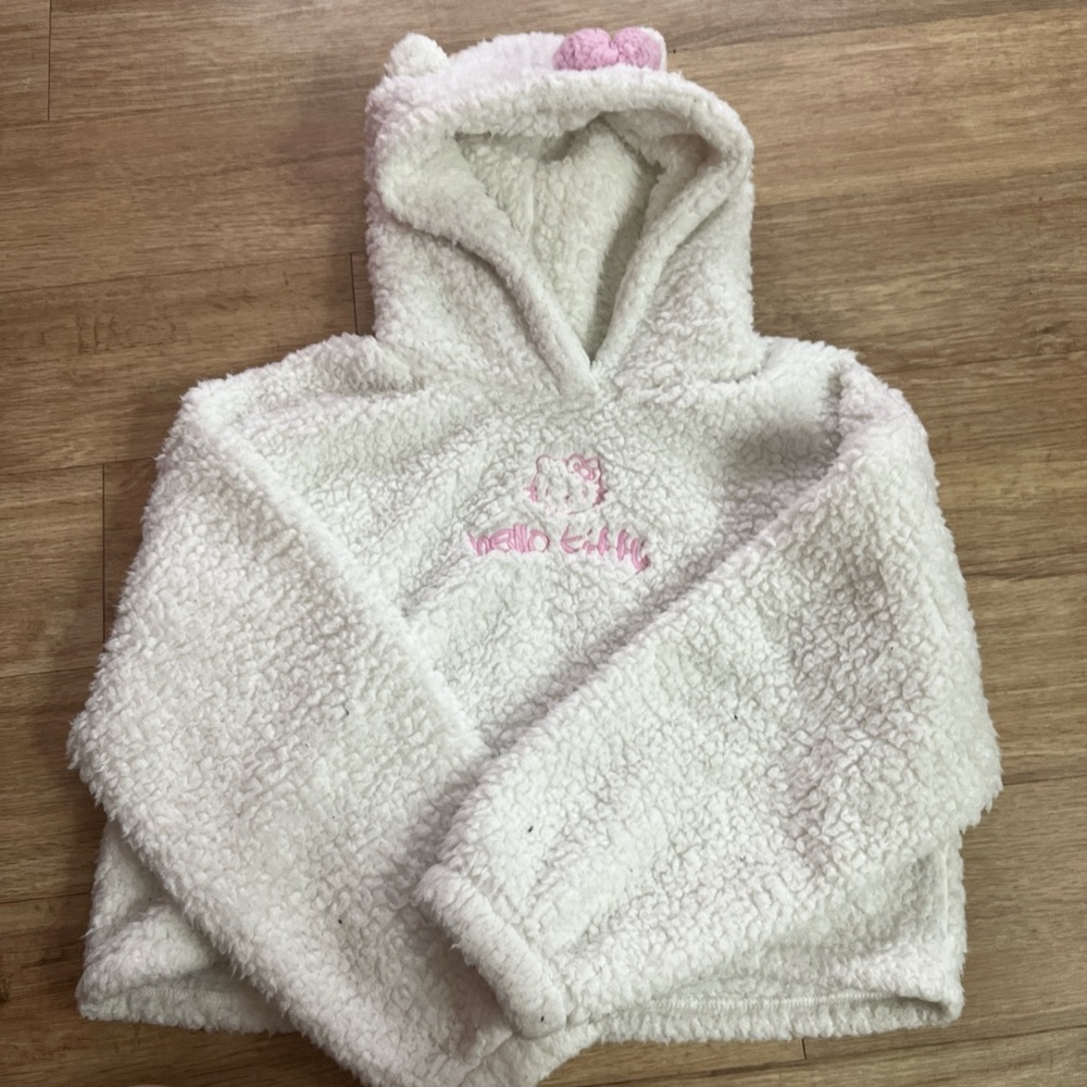 Hello Kitty Fuzzy Sherpa Hoodie - Cream and Pink